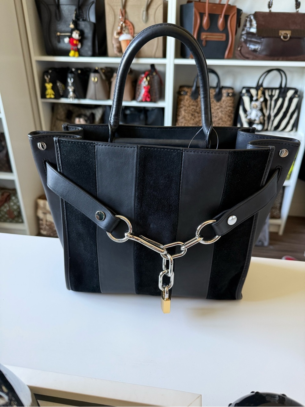 Alexander Wang Black Leather & Suede Chain Lock Tote